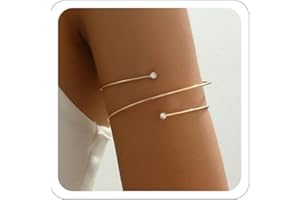 ANGLEQUEEN Women's 18k Gold Plated Arm Cuff Bracelet - Minimalist Silver Upper Arm Cuff for Cool