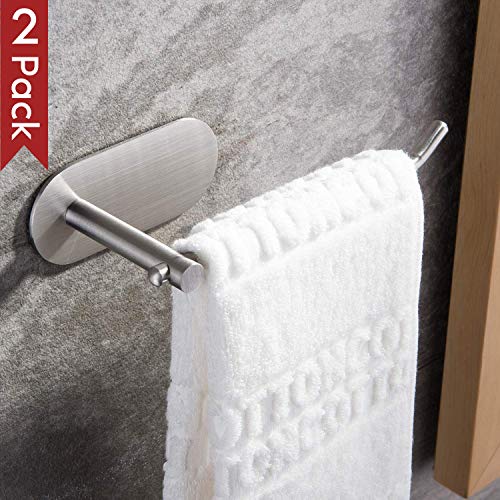 YIGII 2 Pack Hand Towel Holder Self Adhesive - 7 1/2 inch Towel Bar/Towel Ring Stick on Wall for Bathroom and Kitchen No Drilling, Stainless Steel Brushed