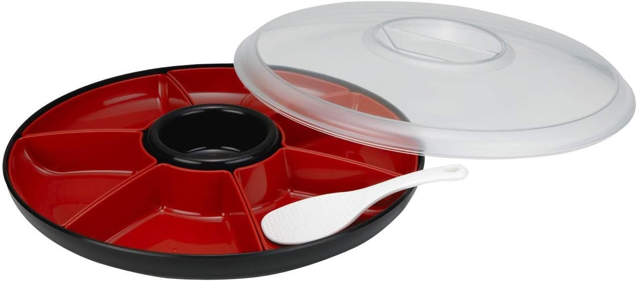 JapanBargain 3023, Japanese Plastic Lacqured Serving Plate with Lid Cover Appetizer