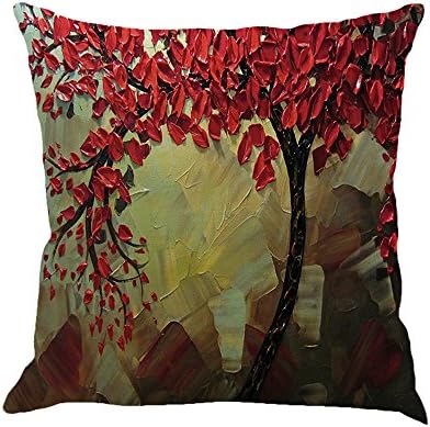 SYH003 Oil Painting Black Large Tree and Red Flower Linen Throw Pillow Covers Decorative Pillowcase Cushion Cover 18 x18 Inch ?Multicolor)