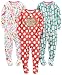 Simple Joys by Carter's Girls' 3-Pack Snug Fit Footed Cotton Pajamas, Green Owl/Light Pink Animal/Orange Dots, 12 Months