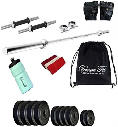 dreamfit 20 kg home gym with 3ft straight rod and sipper water bottle, gym backpack and accessories