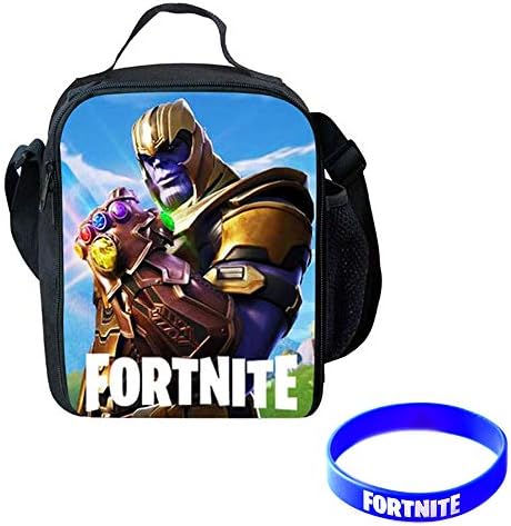 Fortnite Battle Royale Insulated Lunch Bag Girls Boys School Snack Box Cross-body Shoulder Bag Bento Picnic Insulated Grocery Bag With Zip & Handle (D)