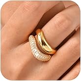 KSF Stackable Gold Rings for Women - 18K Gold Plated Chunky Cubic Zirconia Wavy Ring Set Stack Thumb Engagement Anniversary Wedding Rings Trendy Jewelry Gift for Women Non Tarnish Size 6 7 8 9
