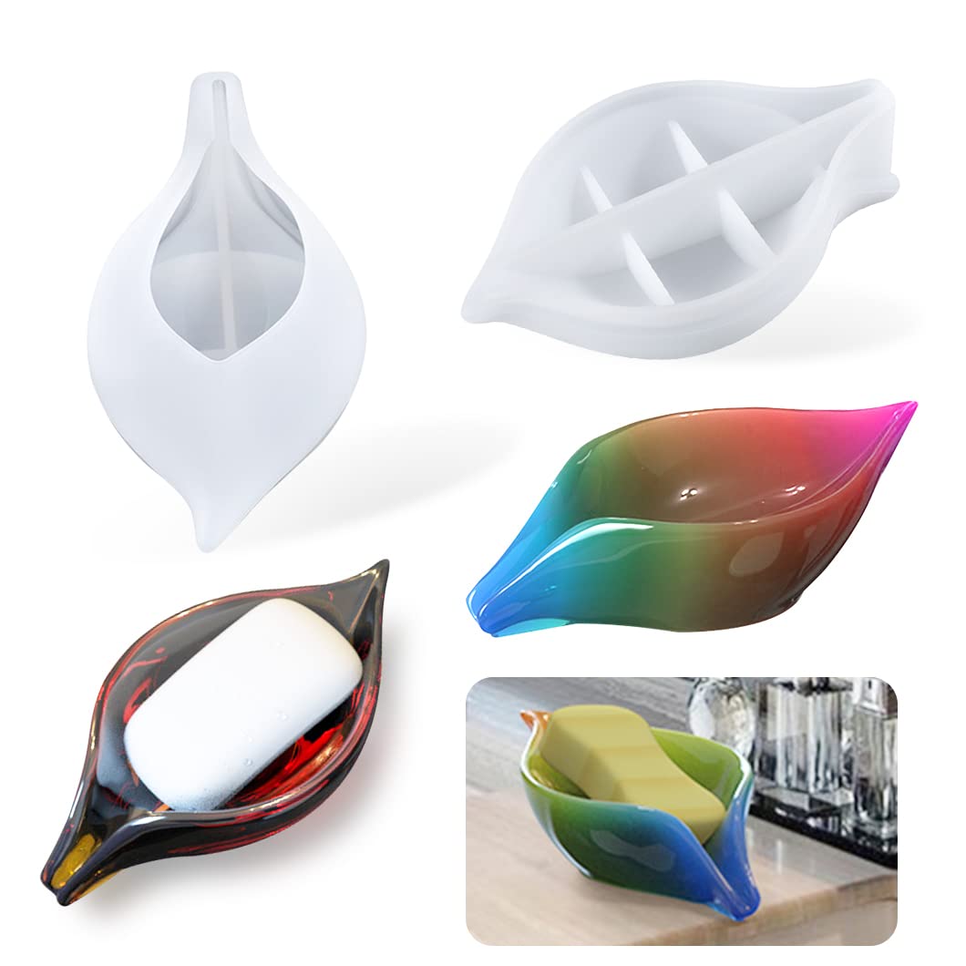 Rolin Roly Soap Dish Silicone Moulds Soap Leaf Tray Resin Mold Trinket Dish Casting Mould Soap Drain Crafts Mold for DIY Epoxy Coaster Storage Plate Tray Molds Home Decoration