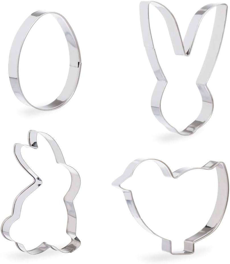 Invero® 4 Pack Easter Cookie Cutter Set including Bunny Chicken Egg Chick Rabbit Shapes Fondant Biscuit, Silver - Image 3