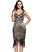 Plus Size 1920s Vintage Fringed Gatsby Sequin Beaded Tassels Hem Flapper Dress for Women (Black Gold, XX-Large)
