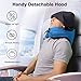 LANGRIA Travel Pillow with Hood - 6 in 1 Memory Foam Neck Support Adjustable Car Cushion with Carry Bag for Adult Plane Flight, Blue Washable Ergonomic Hoodie Cover for Airplane Train Subway