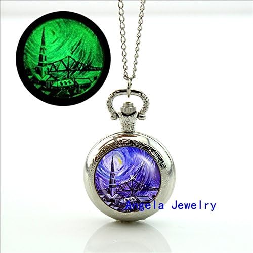 Pretty Lee Fashion Van Gogh Cafe Terrace Glowing Pocket Watch Necklace Cafe Terrace Jewelry Glowing Jewelry