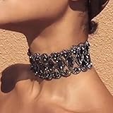 Hunputa Luxury Women Crystal Rhinestone Full Diamonds 3 Layers Collar Wide Choker Necklace Jewelry Gift (Black)