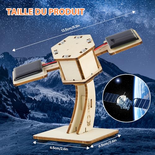3D Wooden Solar Rotating Satellite Puzzle – Building Model Kit for Children, STEM Educational Science Toy for Boys and Girls from 8 to 12 Years, Ideal for Stimulating Creativity