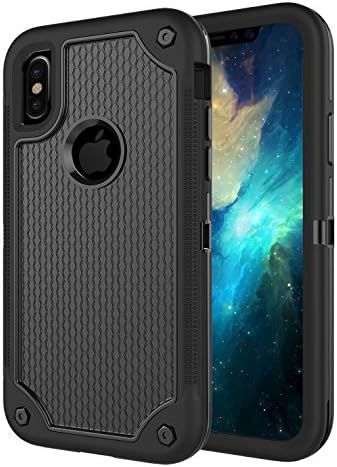 iPhone X Case, iPhone 10 Case, Sanhezhong Textured Grip Non Slip Drop Tested Case, 3IN1 Heavy Duty Hard PC &amp; Rugged TPU Armor Case (Black)