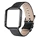 bayite Leather Wristband with Frame Compatible Fitbit Blaze Smart Watch, Small, Black with Frame