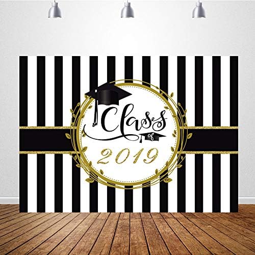 Graduation Party Backdrop Class of 2019 Photography Background Congrats Grad Prom Banner 7x5ft Black Striped Backdrops for Photoshoot
