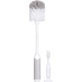 Ubbi Baby Bottle Cleaning Brush Set, Gray | Includes Nipple Brush, 2-in-1 Baby Bottle Brush Set, Standing Bottle Brush, Dishwasher Safe, Baby Registry Essential