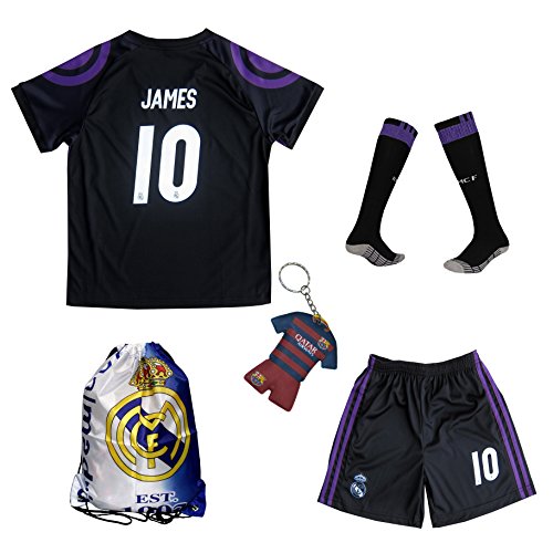 2016/2017 Real Madrid James Rodriguez #10 Away Black Football Soccer Kids Jersey & Short & Sock & Soccer Bag Youth Sizes (Black, 3-4 YEARS)