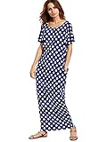Verdusa Women's Polka Dot Casual Summer Short Sleeve Pocket Long Maxi Dress Blue L