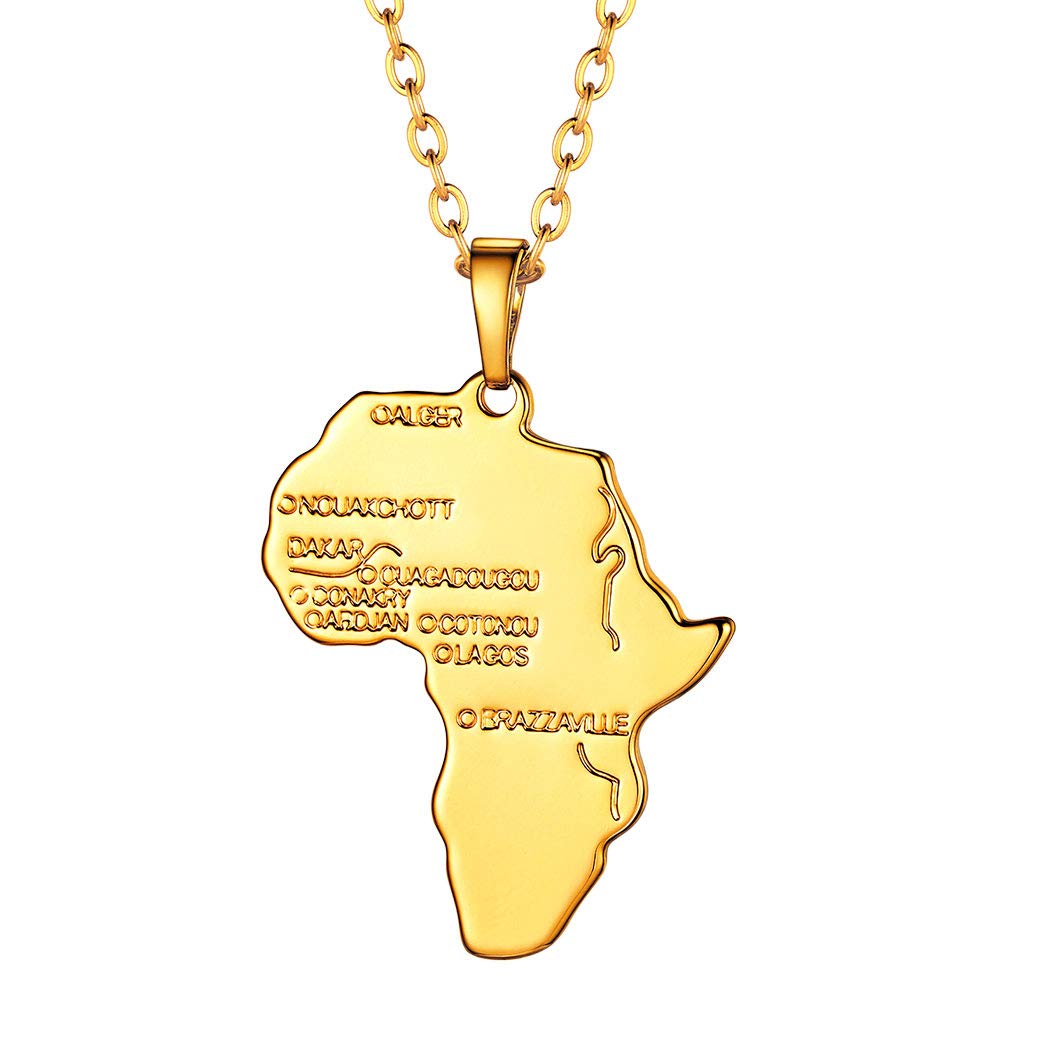 Suplight Gold Africa Map Pendant Necklace Ethiopian Jewelry Map of Africa Letter Charm for Men Women