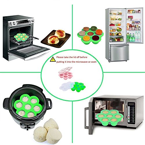 Kitchen Kings - 2-pack (green/orange) Baby Food Freezer Mold, Egg bites fits instant pot 5,6,8 qt pressure cooker, 7 cups storage tray clip on lid