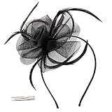 Fascinator Feather Fascinators for Women Holdoor Flower Feather Headband Headwear with Hair Clip for Wedding Party Prom Tea Party Cocktail Church Derby Ladies Day Race Royal Ascot,Mother's Day Gift (Black02)M