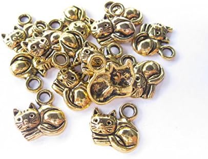 10 Tibetan Style Antique Golden Cat Charms 14mm x 13mm. CH30