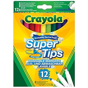 Crayola-Supertips-Washable-Pack-of-12 CRAYOLA SuperTips Washable Markers - Assorted Colours (Pack of 12) | Premium Felt Tip Pens That Can Easily Wash Off Skin…