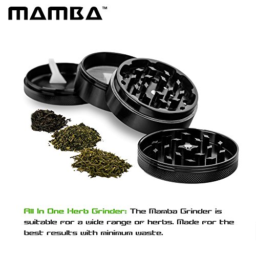 Mamba Grinders 2" Premium Spice Herb Grinder - Razor Sharp Teeth, Pollen Catcher, Scraper - Strong & Portable Plant Tobacco Grinding Accessories Tool. Create The Perfect Fluffy Grind Anywhere (Black) - Thumbnail 3