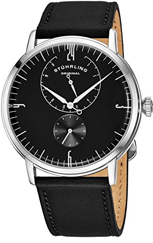 Sthrling Original Mens Stainless Steel Formal Analog Dress Watch, Domed Crystal, Luxury Horween Leather Band, 24 Hour Subdial, 778 Cabaletta Watches Collection (Black)