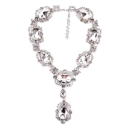 QJKai Übertriebener Schmucklegierung Schlüsselbeinkette Temperament eingelegte Edelsteinkette