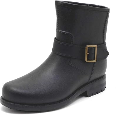 Amazon メンズ 2way 防水ラバー ショートレインブーツ エンジニアブーツタイプ ブラック 44 27 5cm ノーブランド品 レインシューズ