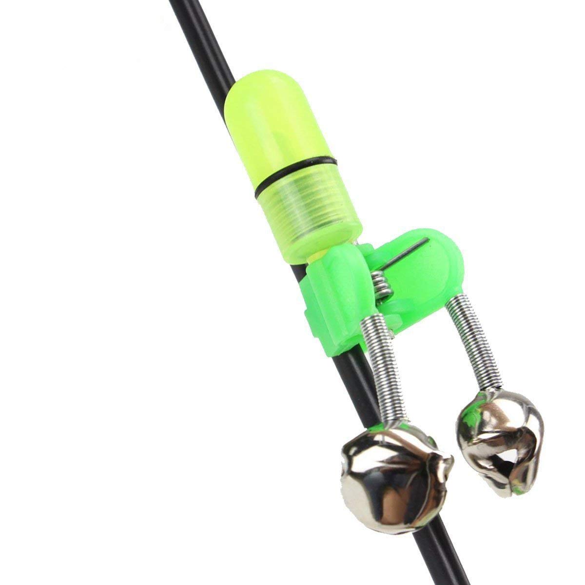 Saim LED Light Clip Sea Night Fishing Rod Tip Twin Bells Ring Bite Lure Indicator Alarm 10 Pcs