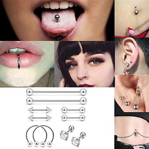 WZPB 34Pcs Professional Piercing Kit Surgical Steel Piercing Jewelry 14G 16G Piercing Needles Disposable Piercing Clamps for Nose Lip Eyebrow Ear Piercing