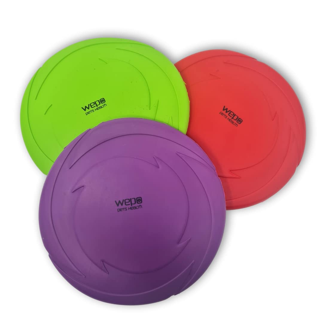 WEPO Dog Frisbee, Diameter 15 cm, Set of 3, Dog Toy for Small Dogs, Water Toy, Dog Frisbee, Throwing Toy in Red/Purple/Green, Made of Rubber, for Land and Water