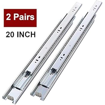 2 Pair of 20 Inch Full Extension Side Mount Ball Bearing Sliding Drawer Slides, Available in 10