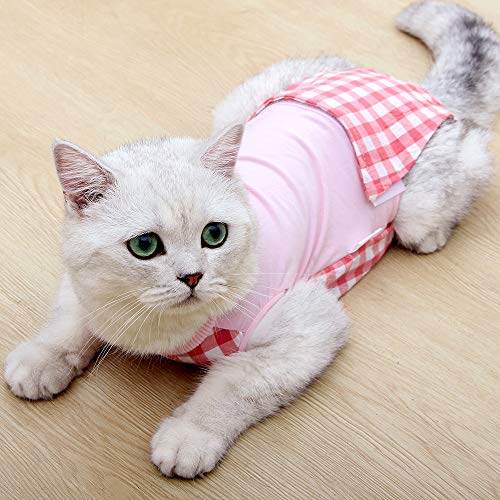 Heywean Recovery Suit for Cats After Surgery Wear for Abdominal Anti Licking Wounds E-Collar Alternative for Cat Breathable Surgical Pet Onesie (M, Pink) - Thumbnail 5