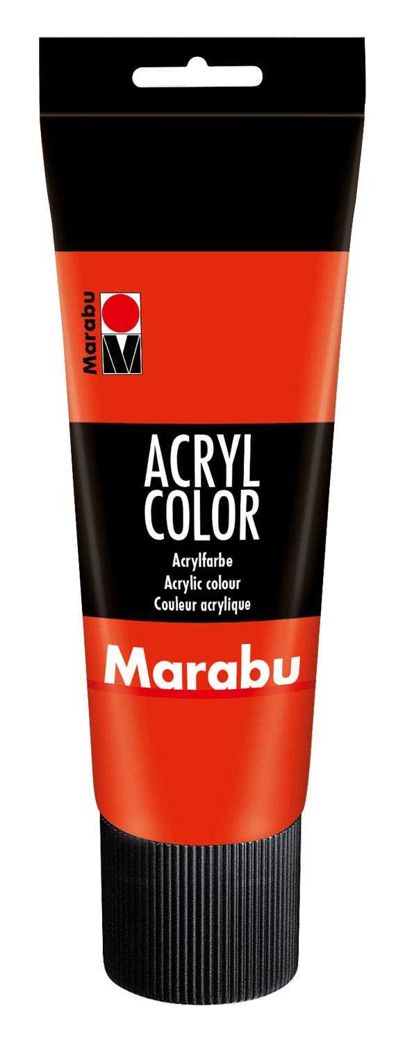Marabu 12010025006 – Acrylic Colour Vermilion Red 225 ml Creamy Acrylic Paint Water-based Quick Drying Lightfast Waterproof for Application with Brush and Sponge on Canvas, Paper and Wood