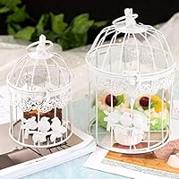 LONGBLE 2 Pcs Round Wedding Birdcages Gift Card Holder Decorative White Metal Wall Hanging Laterns, Candelabra, Bird Cage for Small Birds Party Home Garden Decorations