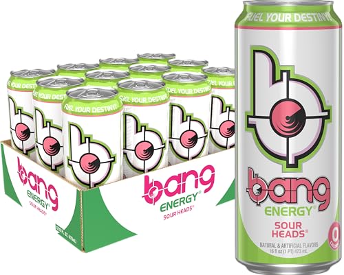 BANG ENERGY SOUR HEADS, SUGAR-FREE ENERGY DRINK, 16-OUNCE (PACK OF 12)