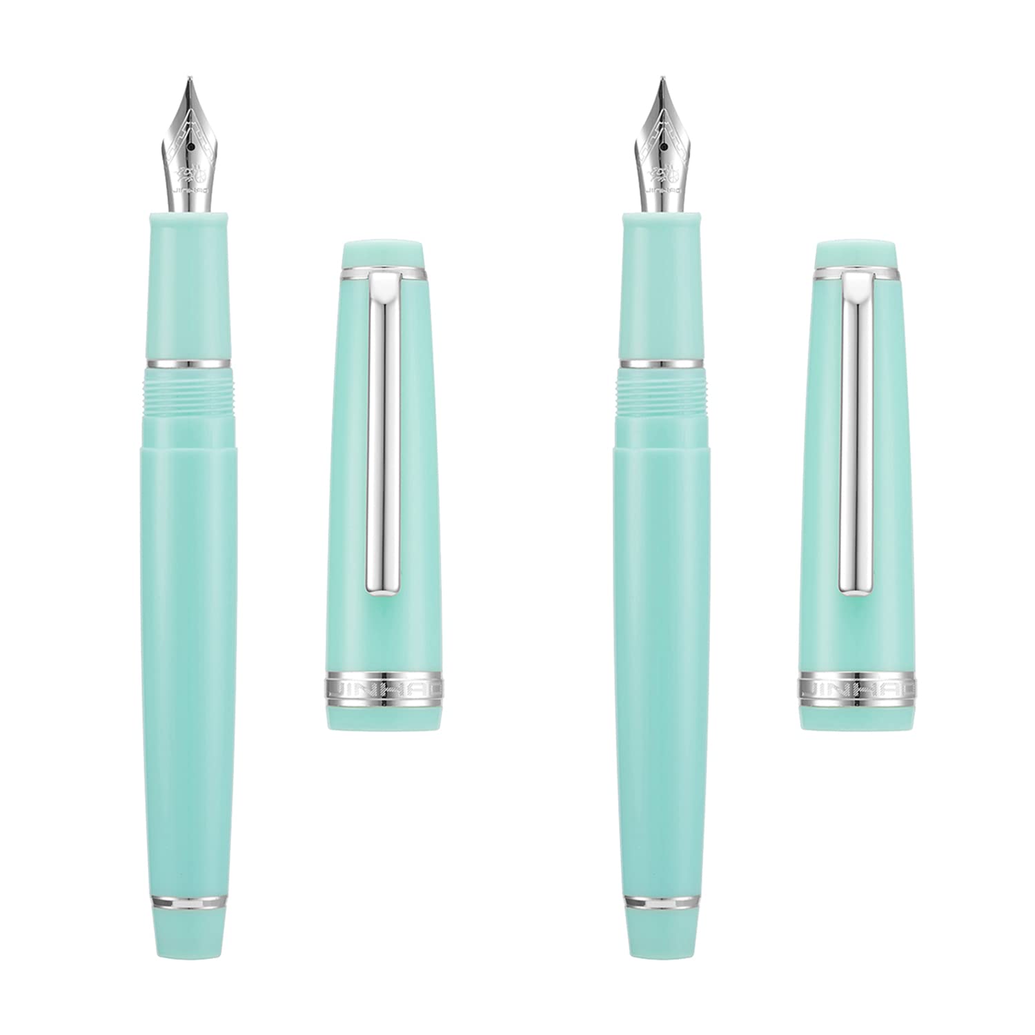 2 PCS Jinhao 82 Resin Fountain Pen Iridium Extra Fine & Fine Nib with Converter, Light Green with Silver Clip Writing Pen Set