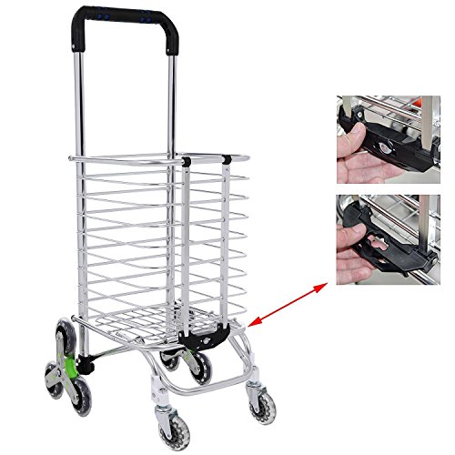 Utheing Folding Aluminum Stair Climbing Shopping Cart with Swivel Wheel Bearings and Waterproof Oxford Cloth Bag, Capacity of 177 pounds (Type1)
