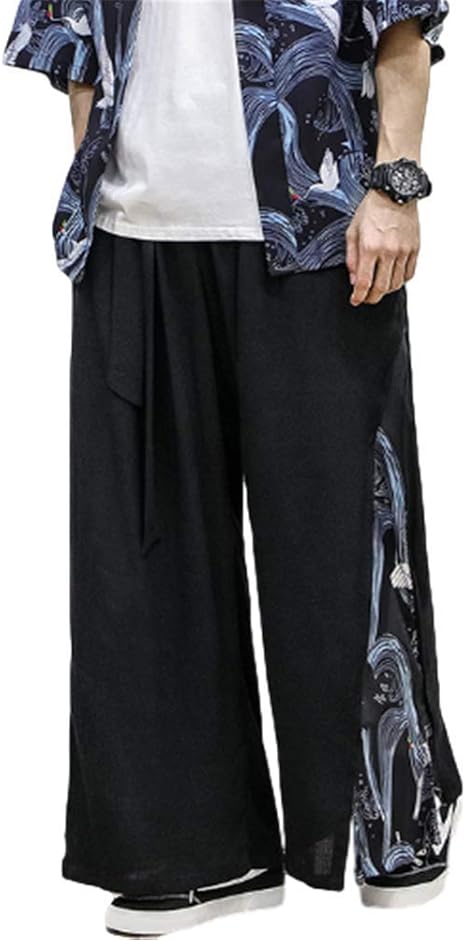 Amazon Yiming メンズ 中国風 長いズボン 夏季 ゆったり 薄いタイプ 古風 鶴 ワイドパンツ 道着 ストレート 個性 かっこいい 精致 ロングパンツ 通販