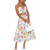 THLAI Women 2 Piece Maxi Skirt Sets Floral Print V-Neck Cami Top and Flowy Pleated Maxi Skirt Set Summer Vacation Outfits