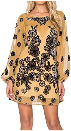 Denovelty Women's Chiffon Flower Micro Mini Cocktail Party Club Shirt Dress Top