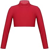CHICTRY Girls Children Plain Turtleneck Long Sleeve Dance Sports Crop Top Shirt