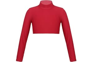 ranrann Kids Girls Long Sleeves Athletic Crop Top Mock Neck Yoga Active Sports Gymnastic Ballet Dance Dancewear