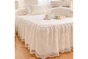 Lace Bed Skirt & Bedsheet Queen Size - 17 in. Drop, Easy Fit Ruffled Bedskirt Wrap Around Bedcover, Anti Wrinkle & Fade