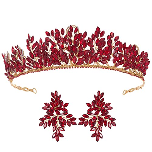 SWEETV Red Tiaras and Crowns for Women, Crystal Leaf Wedding Tiara