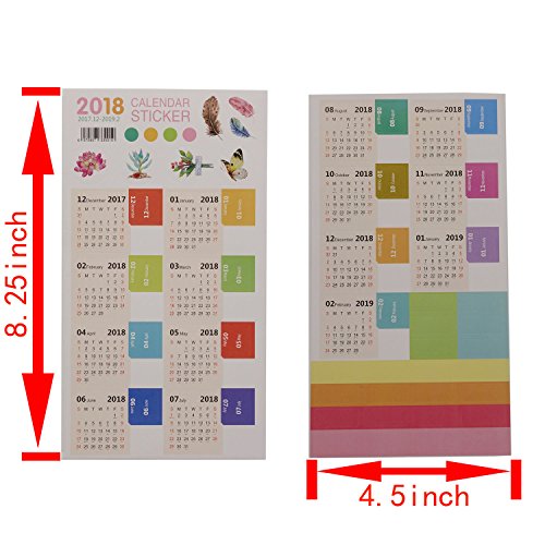 D-worthy 4 Sets 2018 Calendars Stickers, Self Adhesive Monthly Index Dividers Tabs for Planner Agenda Notebook Diary/ Bullet Journal /Agenda
