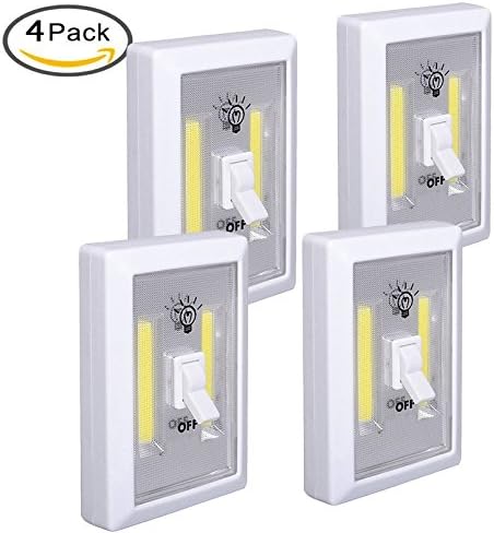 LED Night Light Under Cabinet lighting , 200 Lumen COB LED Cordless Stick-on Light Switch Battery Operated for Closet, Shelf, Cabinet, Kitchen,Garage, Boat, RV, Camping, Daylight White, 4-Pack