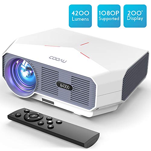 Projector, COOAU Movie Projector 4200LM with 200″ Display, 3000:1 Contrast HD Video Projector 1080P Supported, Hi-Fi Speakers, Compatible with TV Stick, Games, HDMI, USB, VGA, AV, 3.5Audio, etc.